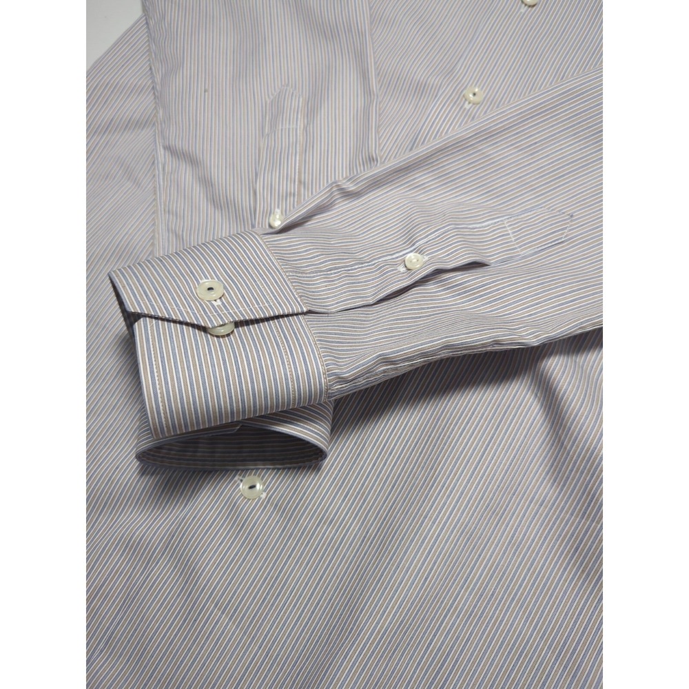Eton Dress Shirt Mens Size 39 15.5 Contemporary Button Up Blue Gold Stripes - Picture 9 of 12